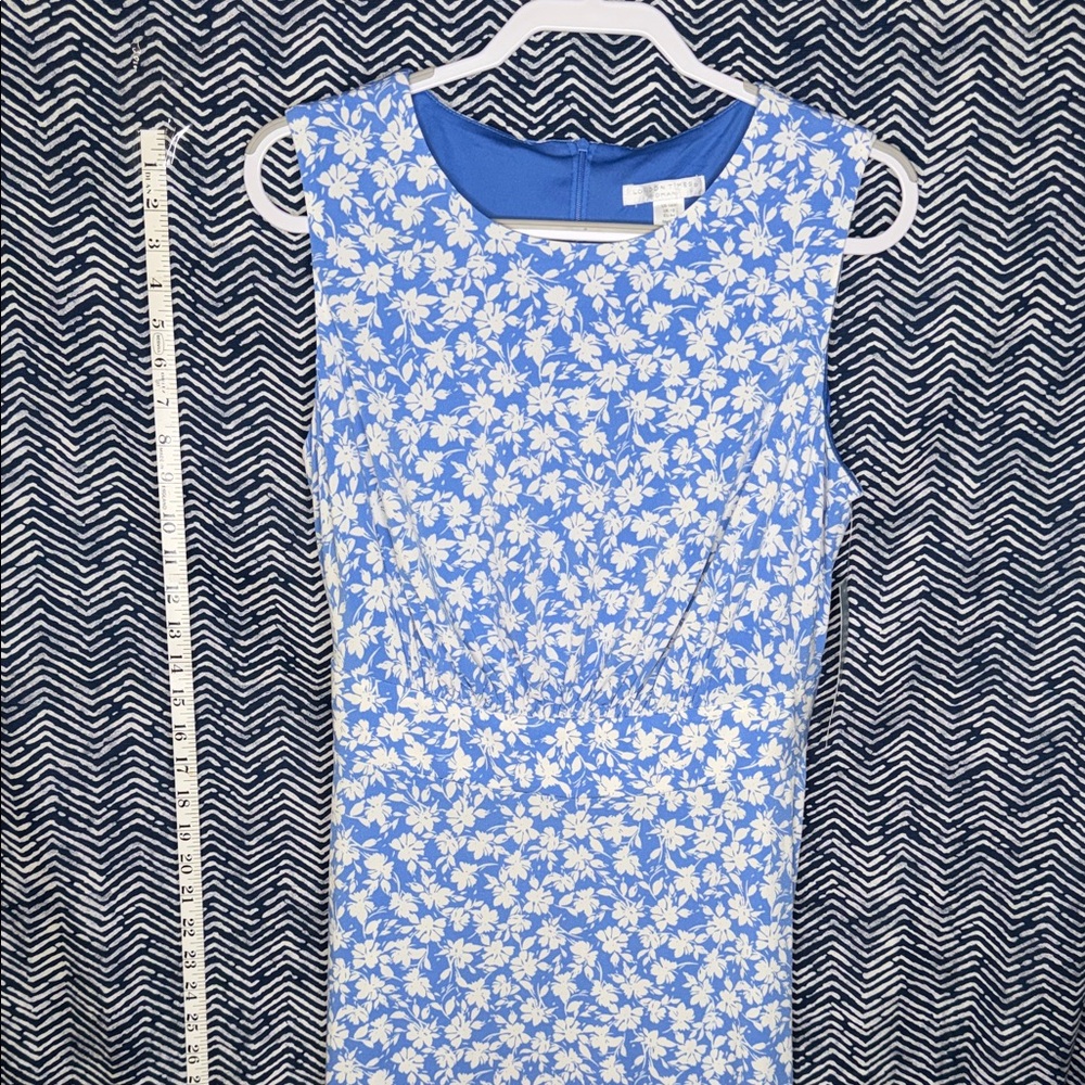 London Times Blue and Cream Floral Midi Dress